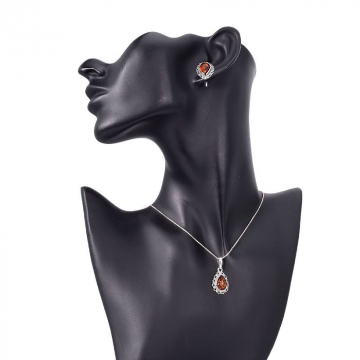 Set argint Dantela cu chihlimbar - cercei, pandantiv, lant [2]