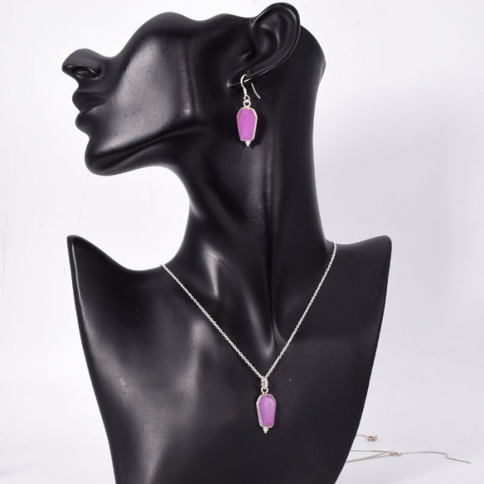 Set argint jad lavanda - cercei, pandantiv, lant [2]