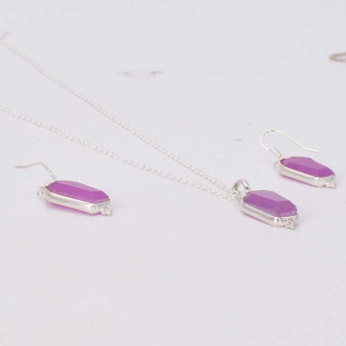 Set argint jad lavanda - cercei, pandantiv, lant [4]