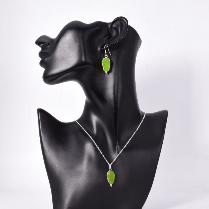 Set argint jad nefrit - cercei, pandantiv, lant [2]