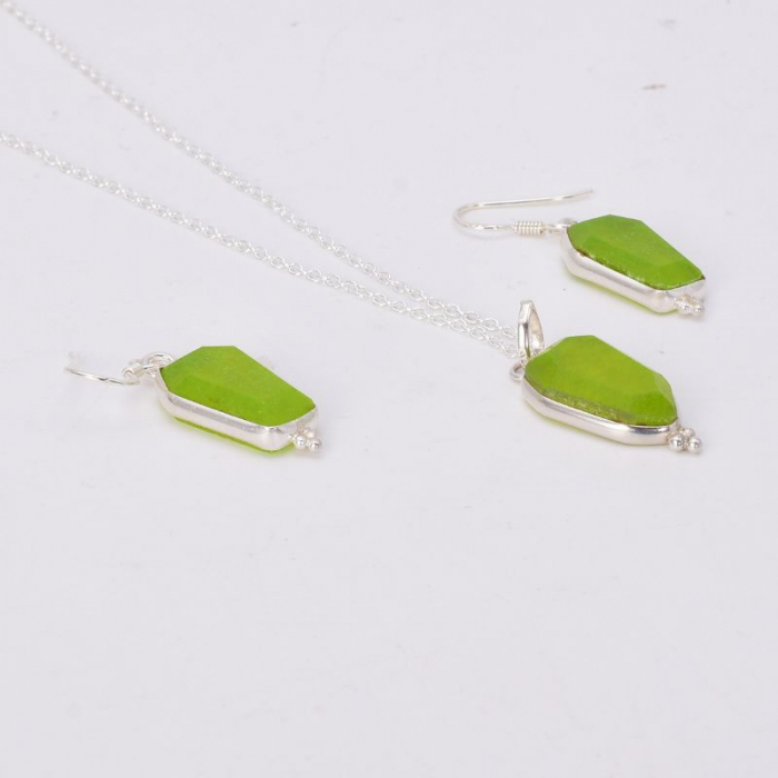 Set argint jad nefrit - cercei, pandantiv, lant [3]