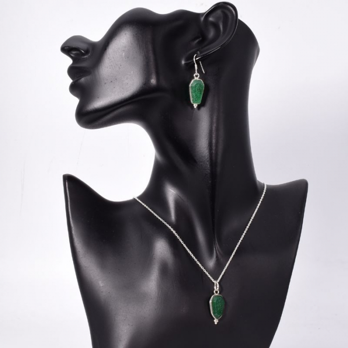 Set argint jad verde - cercei, pandantiv, lant [2]