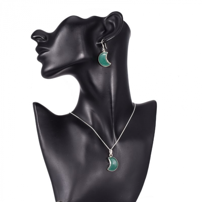 Set argint jad verde Luna - cercei, pandantiv, lantisor [3]