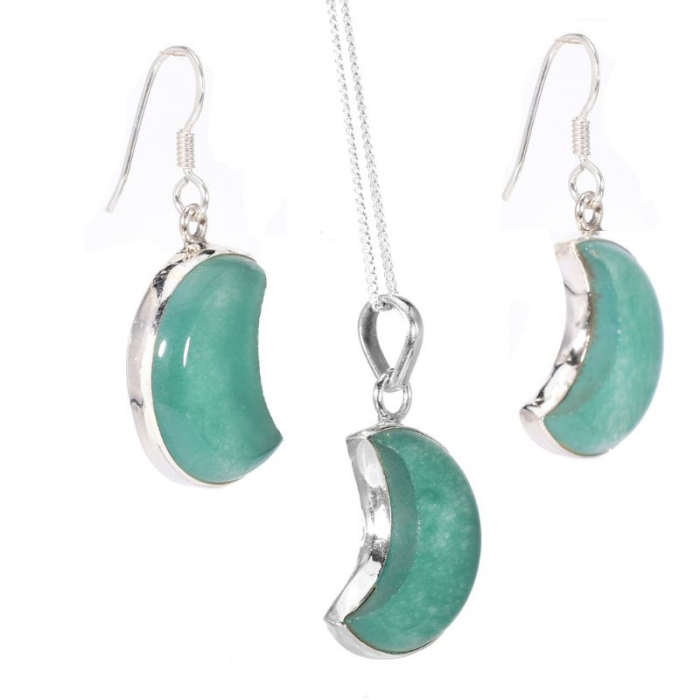 Set argint jad verde Luna - cercei, pandantiv, lantisor [4]