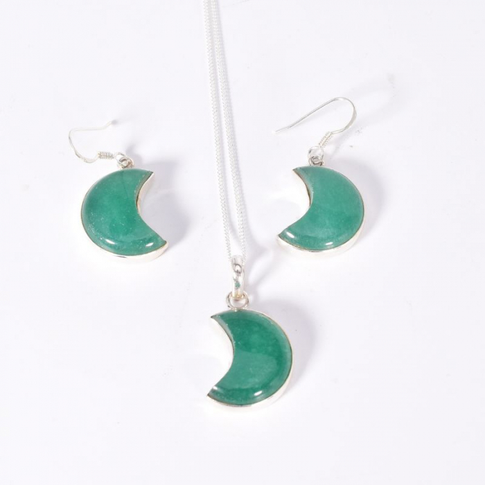 Set argint jad verde Luna - cercei, pandantiv, lantisor [2]