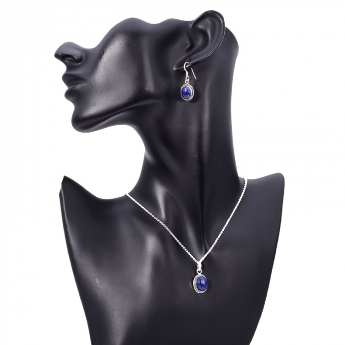 Set argint lapis lazuli Funie Rasucita - cercei, pandantiv, lantisor [2]