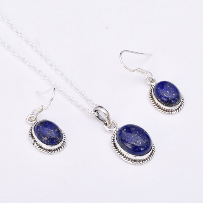Set argint lapis lazuli Funie Rasucita - cercei, pandantiv, lantisor [3]