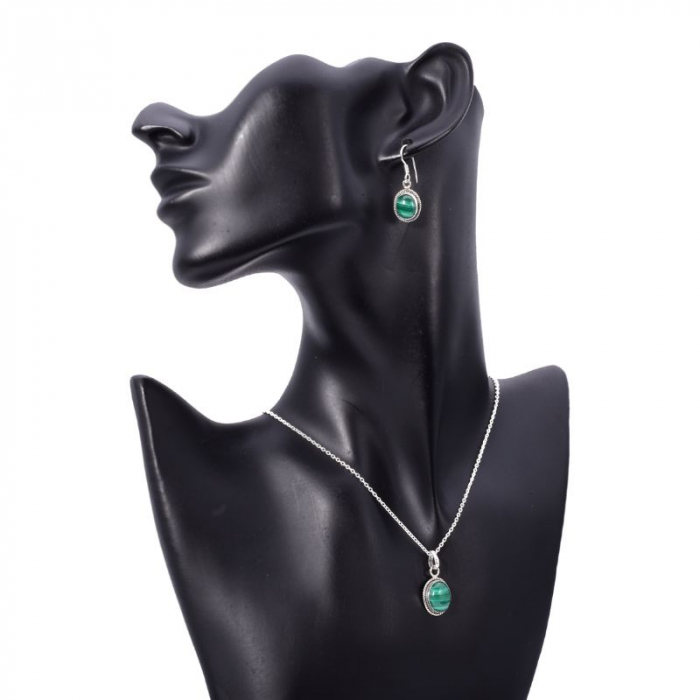 Set argint malachit Funie Rasucita - cercei, pandantiv, lantisor [2]