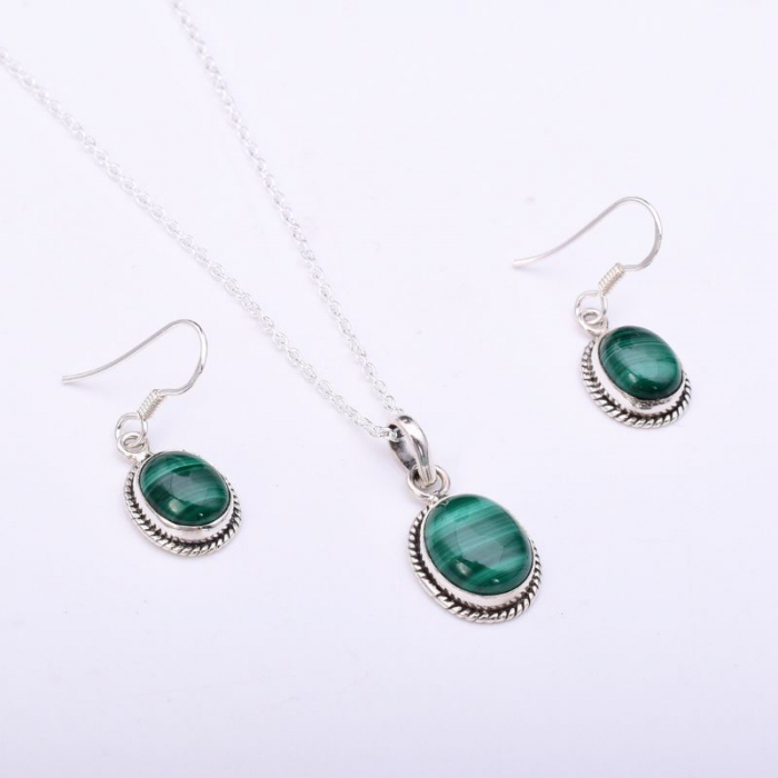 Set argint malachit Funie Rasucita - cercei, pandantiv, lantisor [3]