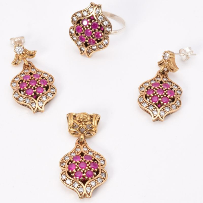 Set argint otoman Buze cu cubic zirconia rosii, albe [2]