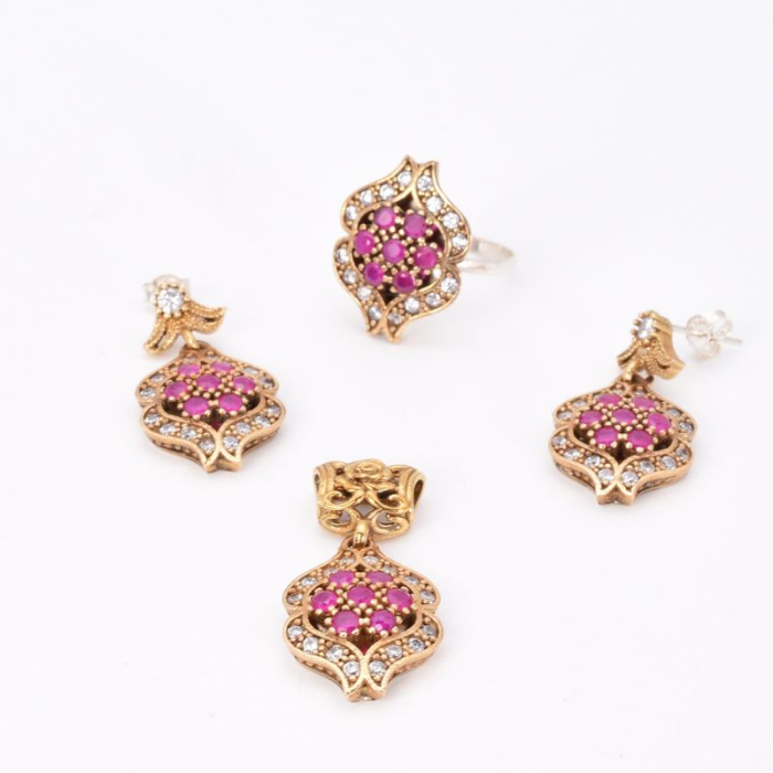 Set argint otoman Buze cu cubic zirconia rosii, albe [6]