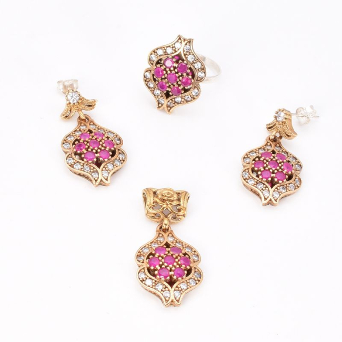 Set argint otoman Buze cu cubic zirconia rosii, albe [5]