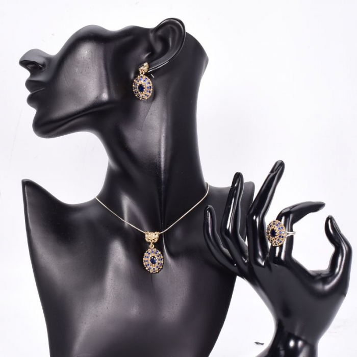 Set argint otoman forma ovala cu cubic zirconia albastre [2]