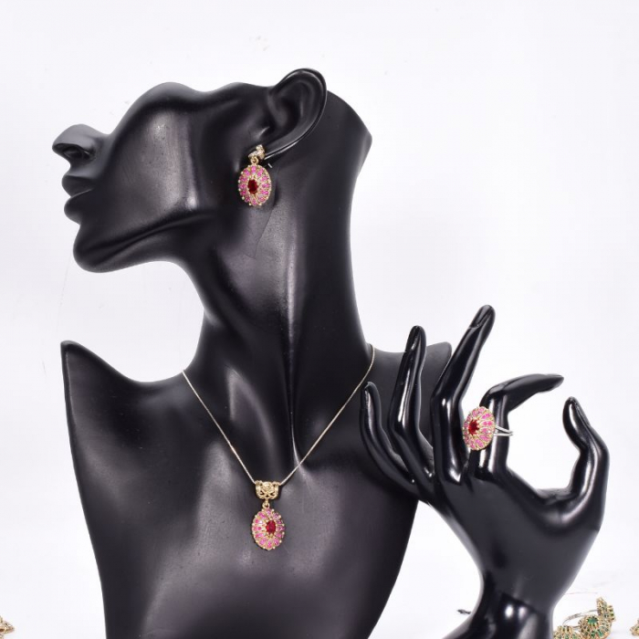 Set argint otoman forma ovala cu cubic zirconia rosii [2]