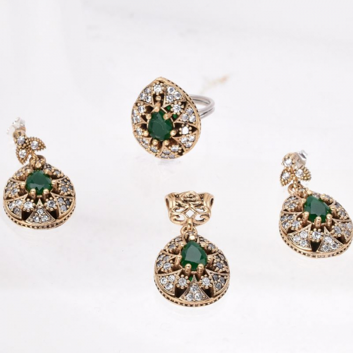 Set argint otoman forma para cu cubic zirconia verde, alb [3]