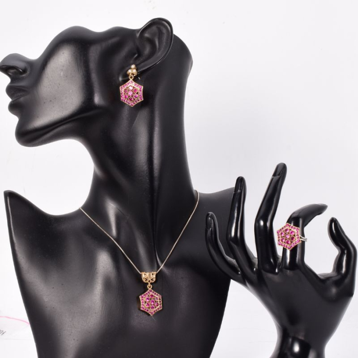 Set argint otoman hexagon cu CZ rosii Regina Anatoliei [2]