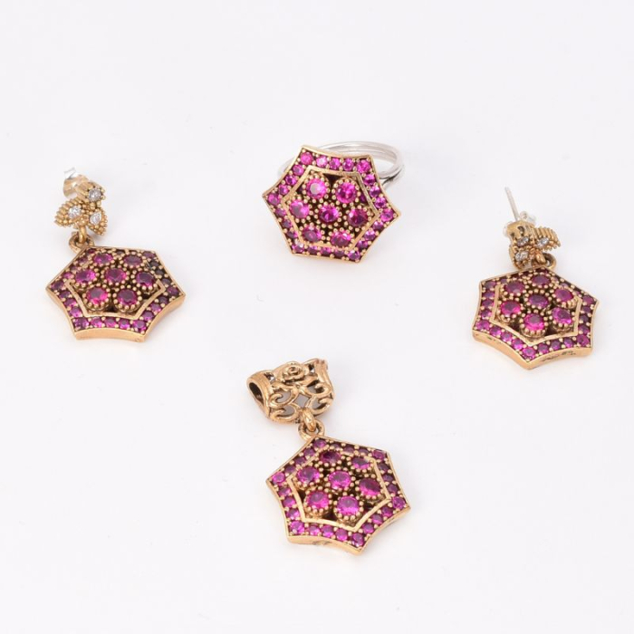 Set argint otoman hexagon cu CZ rosii Regina Anatoliei [3]