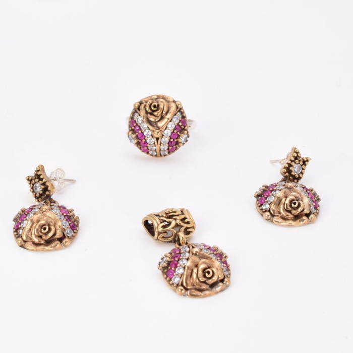 Set argint otoman Trandafir cu CZ rosii, albe [3]