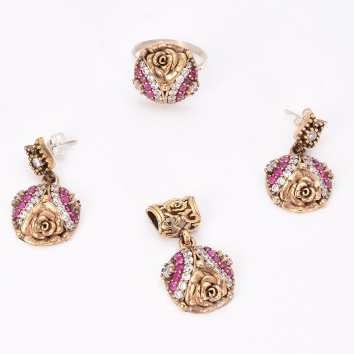 Set argint otoman Trandafir cu CZ rosii, albe [4]