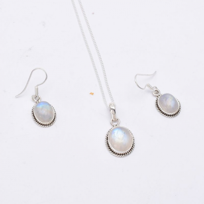 Set argint piatra lunii Funie Rasucita - cercei, pandantiv, lantisor [2]