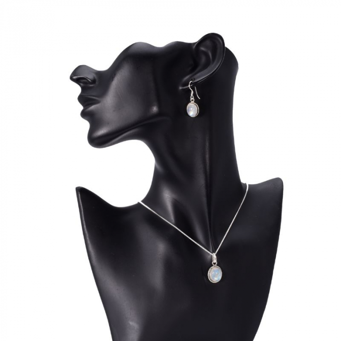 Set argint piatra lunii Funie Rasucita - cercei, pandantiv, lantisor [3]