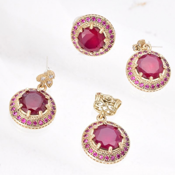 Set argint rotund cu cubic zirconia rosii - stil otoman [3]