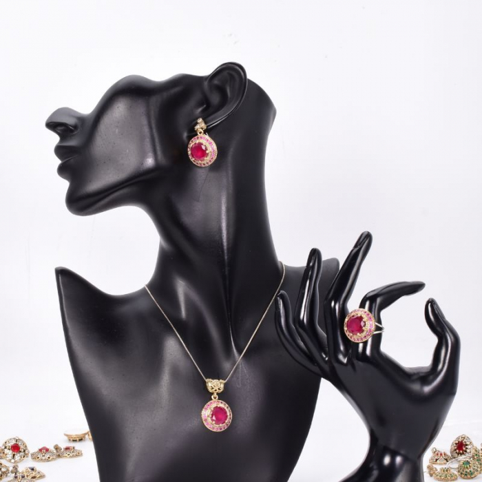 Set argint rotund cu cubic zirconia rosii - stil otoman [2]