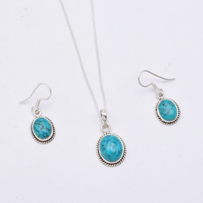 Set argint turcoaz Funie Rasucita - cercei, pandantiv, lantisor [2]