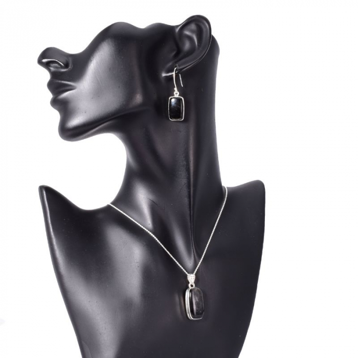 Set bijuterii argint cu obsidian - cercei, pandantiv, lantisor [3]