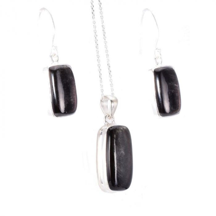 Set bijuterii argint cu obsidian - cercei, pandantiv, lantisor [2]