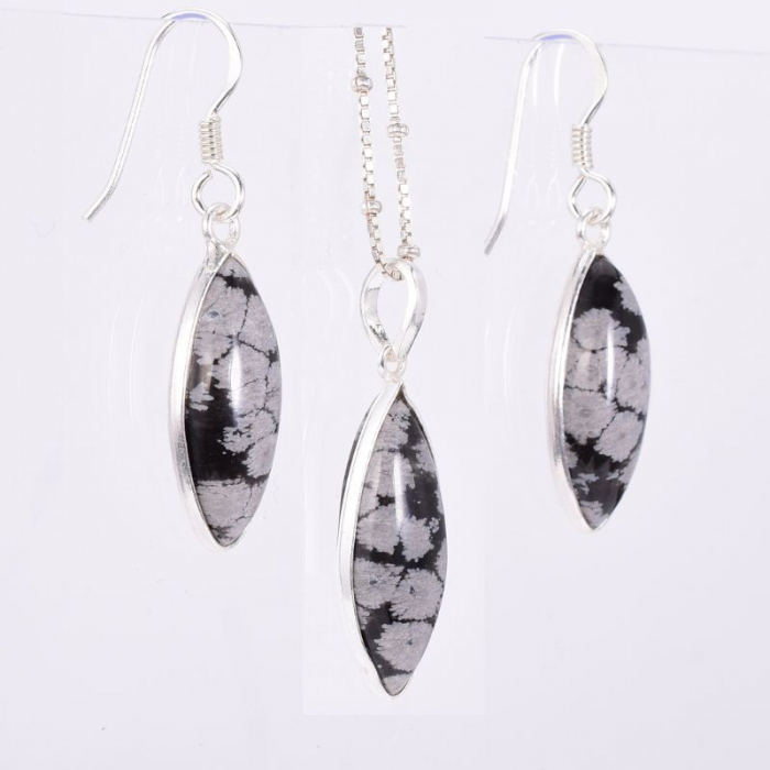 Set de argint dama cu obsidian fulg de nea [2]