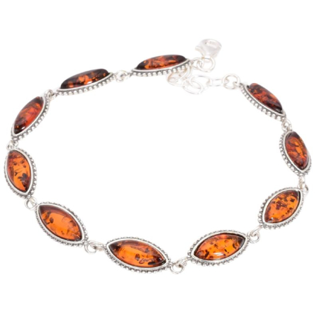 Bratari pietre semipretioase - Bratara argint cu chihlimbar marchiz Velaris, 19-22 cm