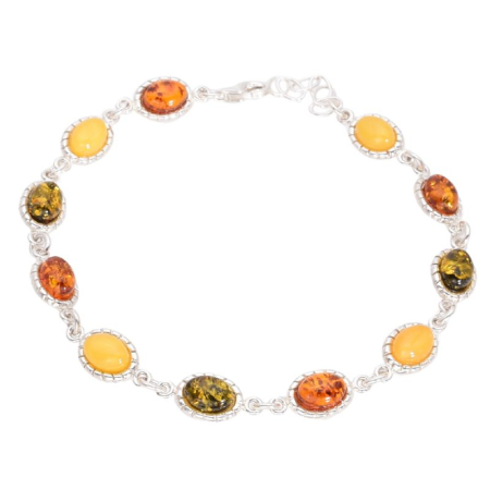 Bratari pietre semipretioase - Bratara argint cu chihlimbar multicolor Baltessa, 19-21 cm