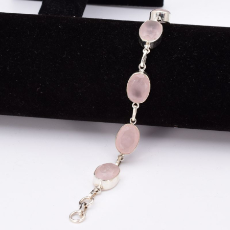 Bratara argint cu cuart roz fatetat, handmade 18-19 cm [2]