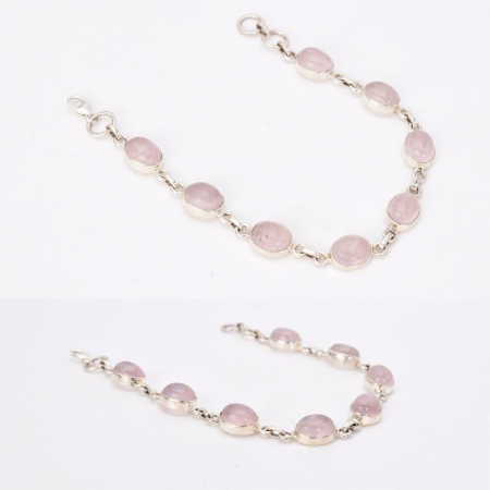 Bratara argint cu cuart roz cabochon rotund [1]