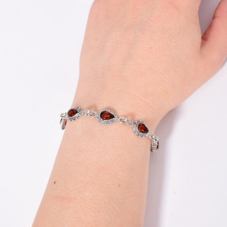 Bratara argint cu pietre chihlimbar cognac para 18 cm [2]