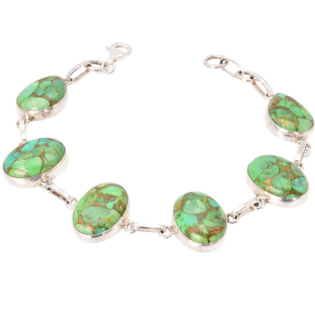 Bijuterii pietre semipretioase - Bratara argint cu turcoaz cupru verde 18-19 cm