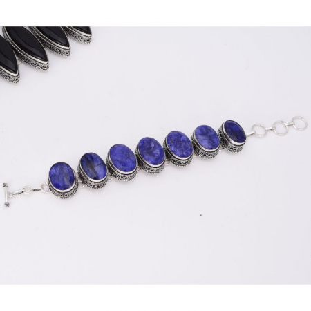 Bratara argint masiv cu safir albastru, model filigran [2]