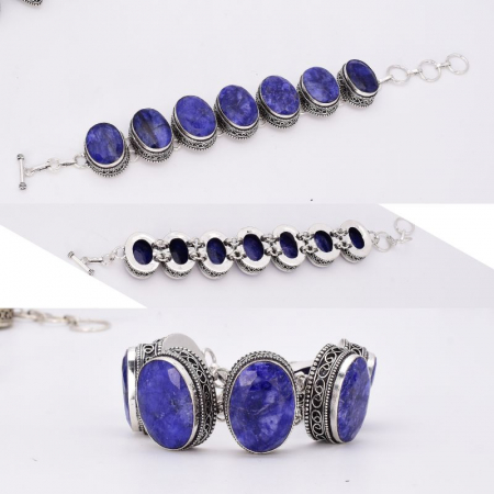 Bratara argint masiv cu safir albastru, model filigran [1]