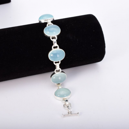 Bratara argint pietre calcedonia aqua oval [2]