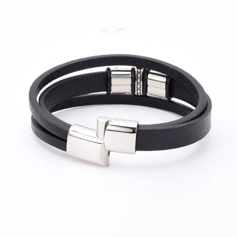 Bratara barbati - piele neagra, Cruce, otel inoxidabil [1]