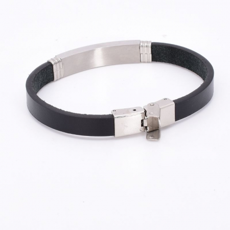 Bratara barbati, piele neagra, inox, 21 x 0.8 cm [1]
