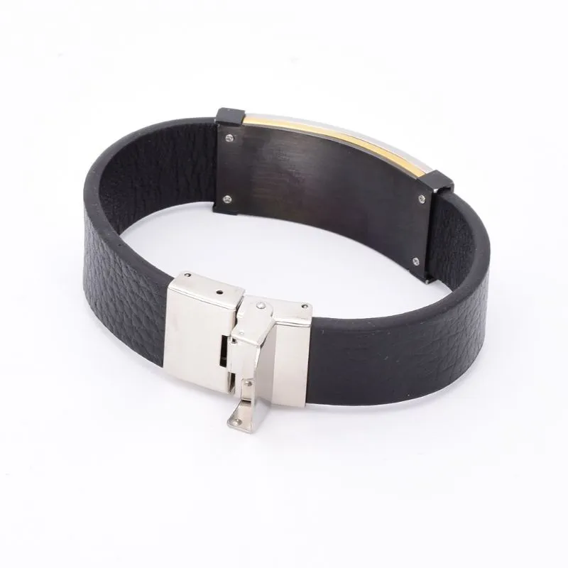 Bratara barbati - piele neagra, otel inoxidabil, 21 x 1,8 cm [1]