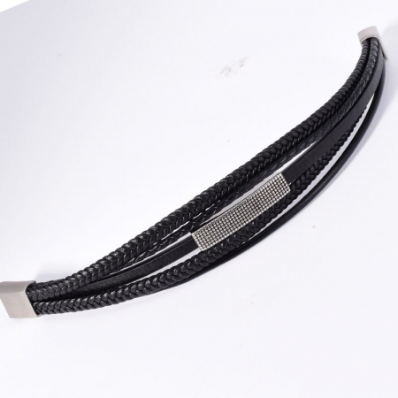 Bratara barbati piele neagra x 5, otel inoxidabil, lungime 21 cm [1]