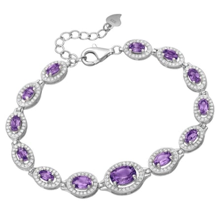 Bratara cu ametist si CZ din argint placat cu rodiu