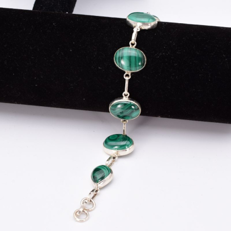 Bratara cu malachit din argint handmade 18-19 cm [4]