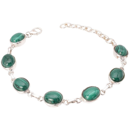 Bijuterii pietre semipretioase - Bratara cu malachit din argint, oval, 15 + 3 cm