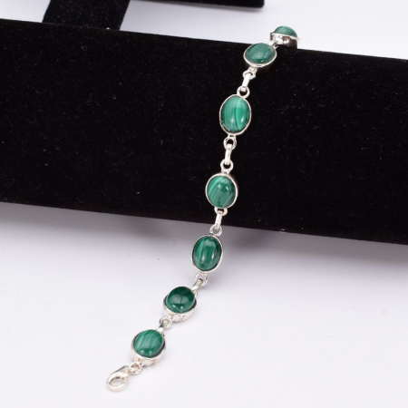 Bratara cu malachit din argint, oval, 15 + 3 cm [3]