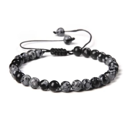 Bijuterii pietre semipretioase - Bratara cu obsidian fulg de nea pe snur