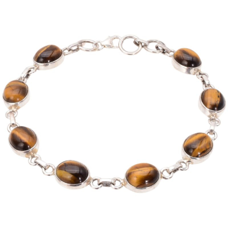 Bijuterii pietre semipretioase - Bratara cu ochi de tigru din argint, oval 18 cm